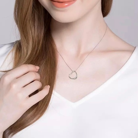 925 Sterling Silver Hollow Heart Necklace - Picture 2 of 7